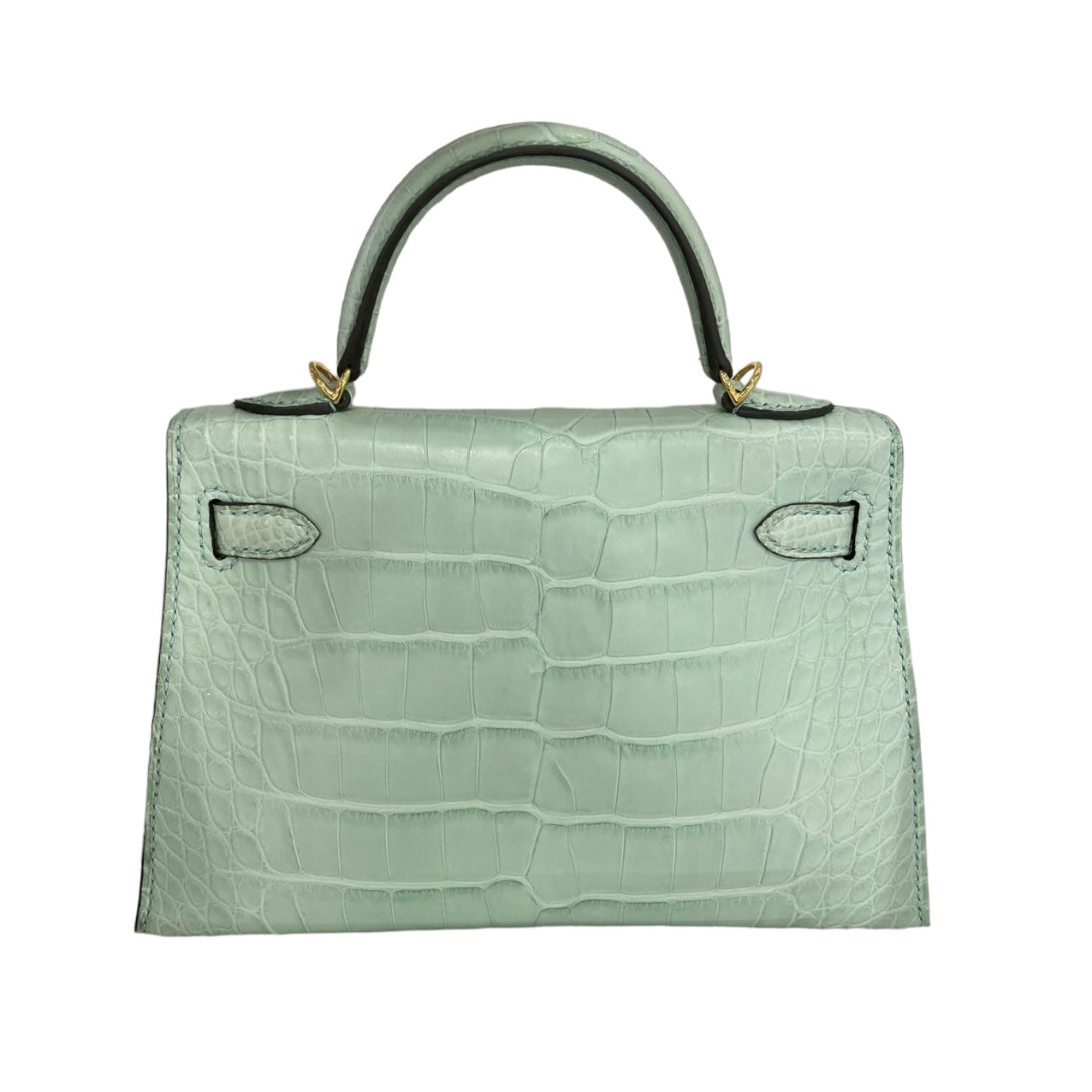 HERMES KELLY MINI SELLIER MAT CROCODILE VERT DEAU