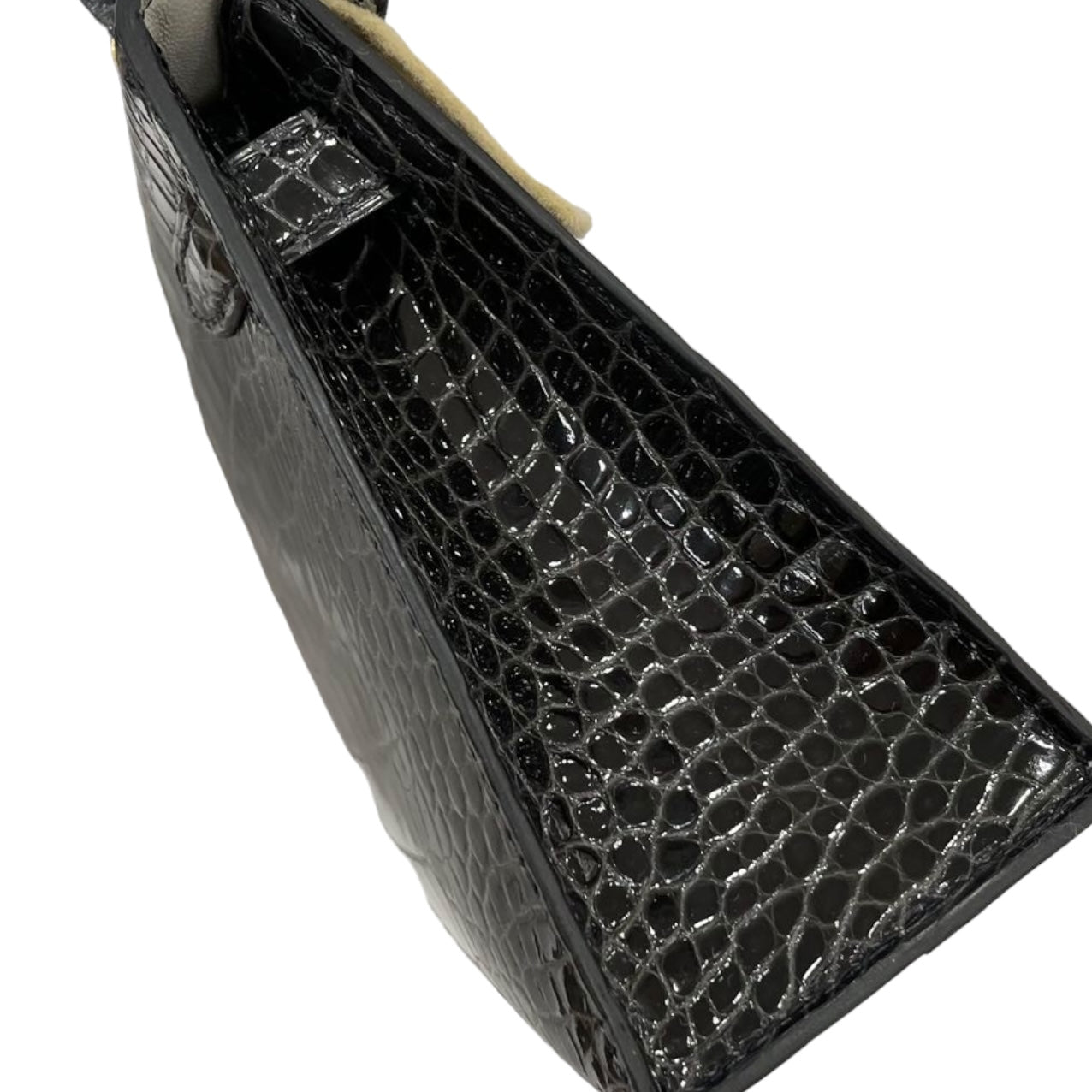 HERMES KELLY MINI SELLIER SHINY ALLIGATOR PERSO GRAPHITE GOLD