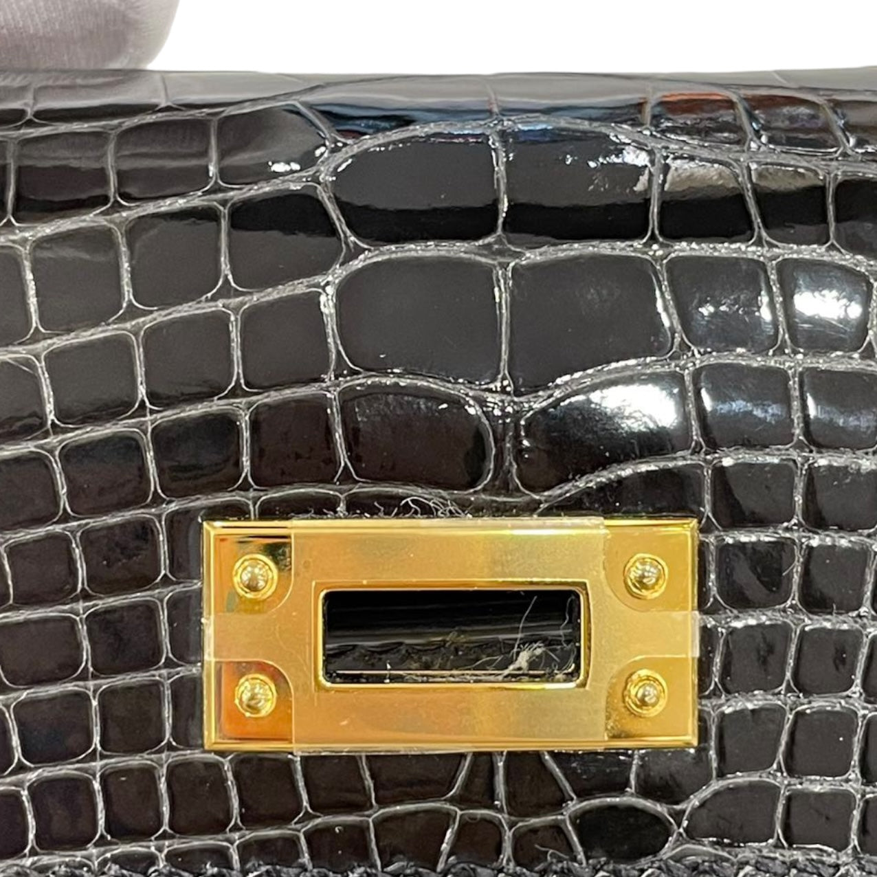 HERMES KELLY MINI SELLIER SHINY ALLIGATOR PERSO GRAPHITE GOLD